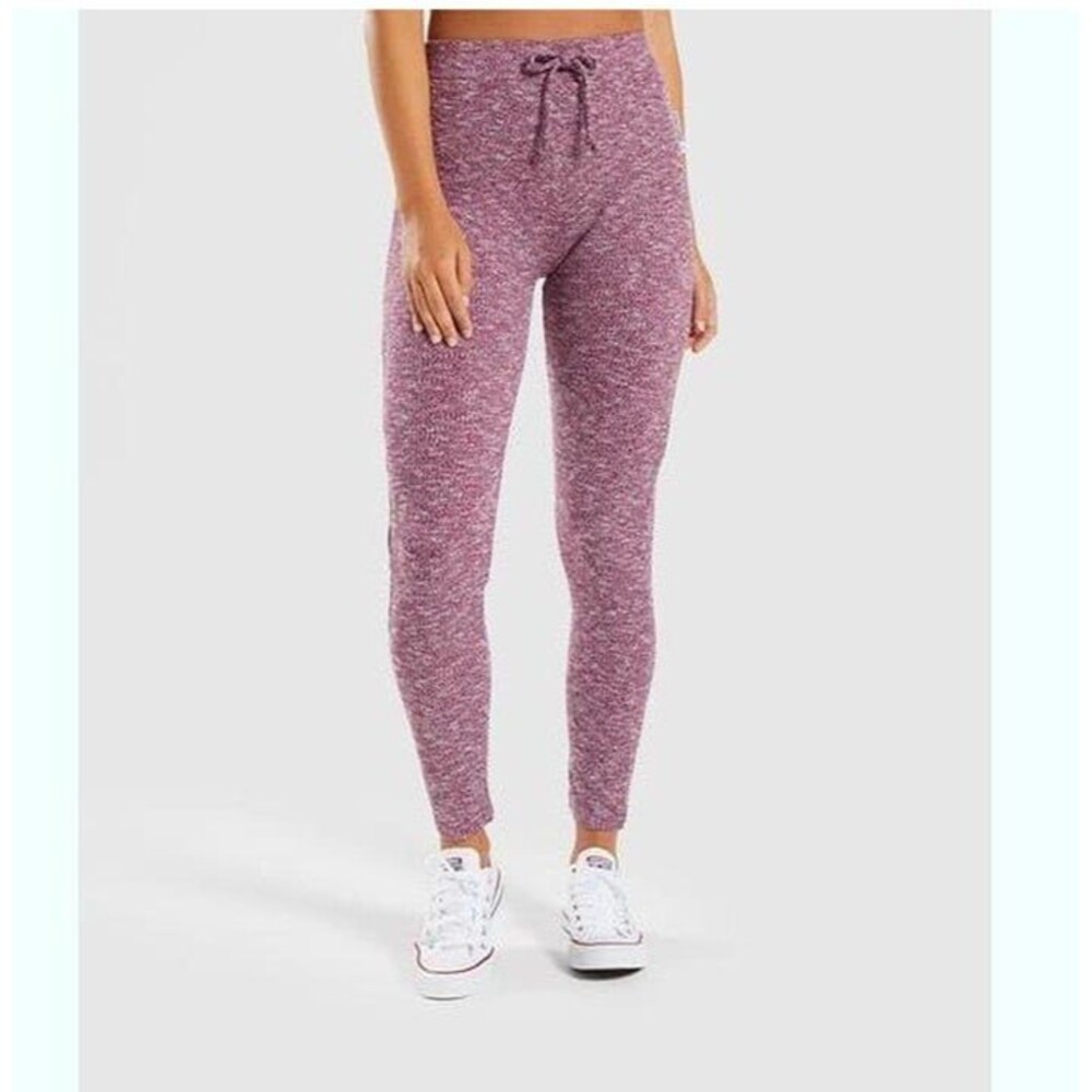 GYMSHARK Slounge Cropped Jogger Leggings in Deep Plum Marl Small